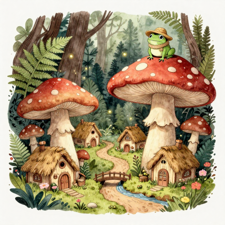 Cottagecore Mushroom & Frog Village Candle
