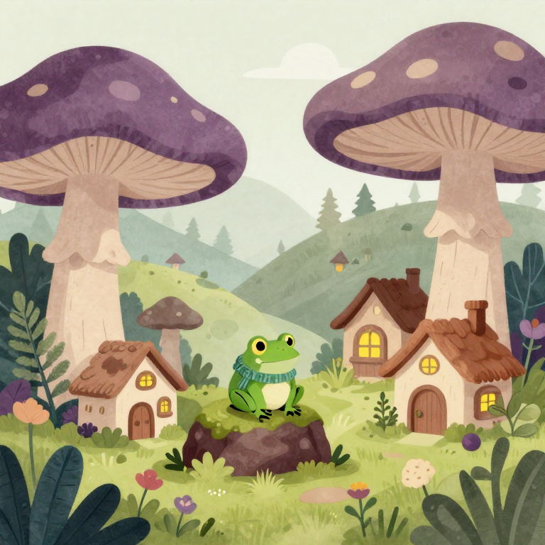 Cottagecore Mushroom & Frog Village Mug