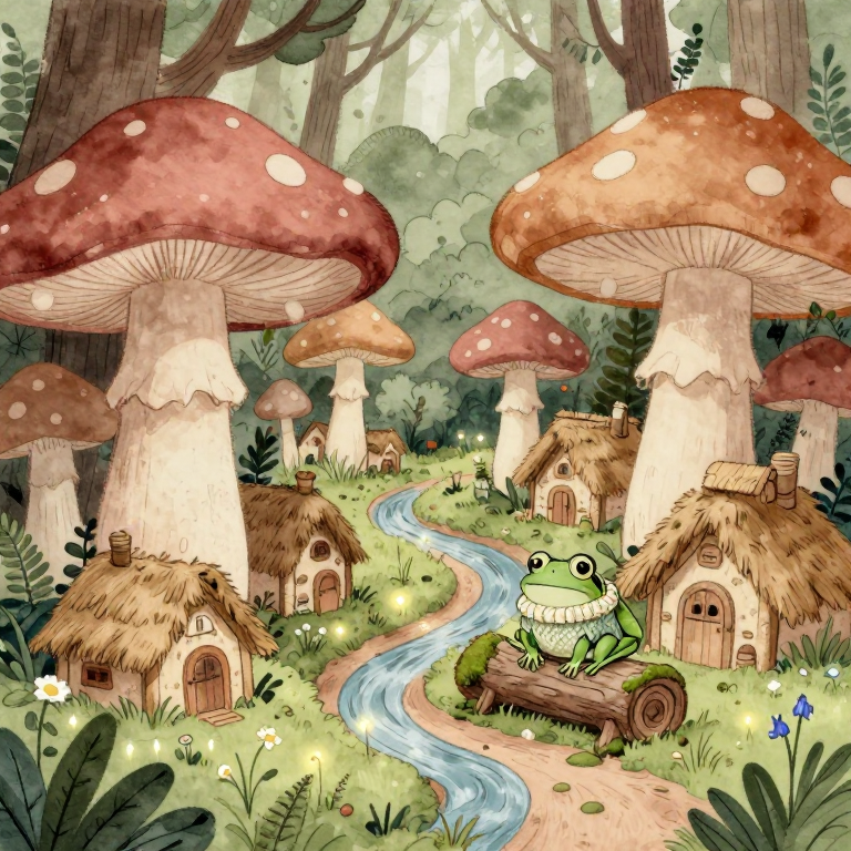 Cottagecore Mushroom & Frog Village Tee